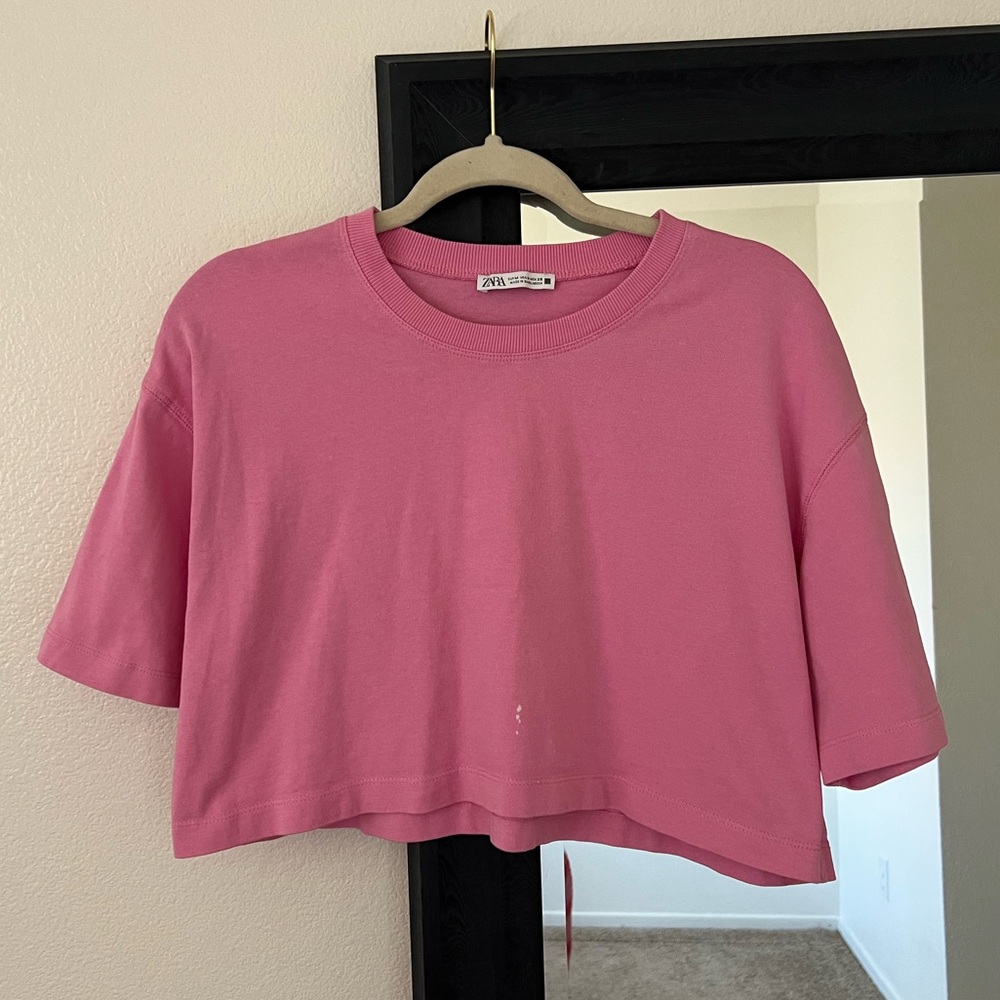Zara Bubblegum Pink Cropped Crewneck Tee